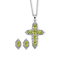 EverTrue Simulated Lime Diamond Cross Pendant and Stud Earrings in Stainless Steel