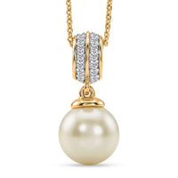 Premium Golden South Sea Pearl 9-11mm, Luxuriant Lab Grown Diamond (G-H, SI) Pendant Necklace (20 Inches) in 18K Vermeil YG Over Sterling Silver 0.10 ctw