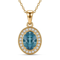 D'Joy Premium Cambodian Blue Zircon and Moissanite 2.10 ctw Ocean Glow Halo Pendant Necklace in 18K Vermeil Yellow Gold Over Sterling Silver 20 Inches