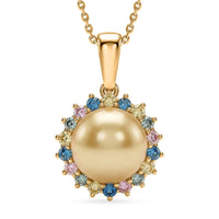 Premium Golden South Seal Pearl 9-11mm, Luxuriant Lab Grown Multi Diamond (SI) Pendant Necklace (20 Inches) in 18K Vermeil YG Over Sterling Silver 0.60 ctw
