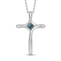 D'Joy AAA Monte Belo Indicolite 0.10 ctw Cross Pendant Necklace in Rhodium Over Sterling Silver 20 Inches