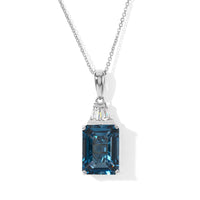 D''Joy AAA London Blue Topaz and Moissanite 9.00 ctw Pendant Necklace in Rhodium Over Sterling Silver 20 Inches
