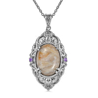 EverTrue Crazy Lace Agate and African Amethyst 15.35 ctw Pendant Necklace in Stainless Steel 20 Inches