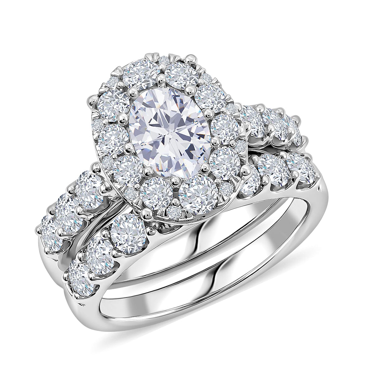 14K White Gold Diamond (SI-G) Set of 2 Ring (Size 7.0) (8.45 g) (Ship in 7-10 Days) 3.00 ctw
