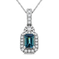 D'Joy AAA Monte Belo Indicolite and Moissanite 0.85 ctw Royal Ocean Halo Pendant Necklace in Rhodium Over Sterling Silver 20 Inches - Sticky add to cart bar
