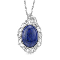 EverTrue Lapis Lazuli 15.10 ctw Pendant in Platinum Over Copper with Stainless Steel Necklace (20 inches)