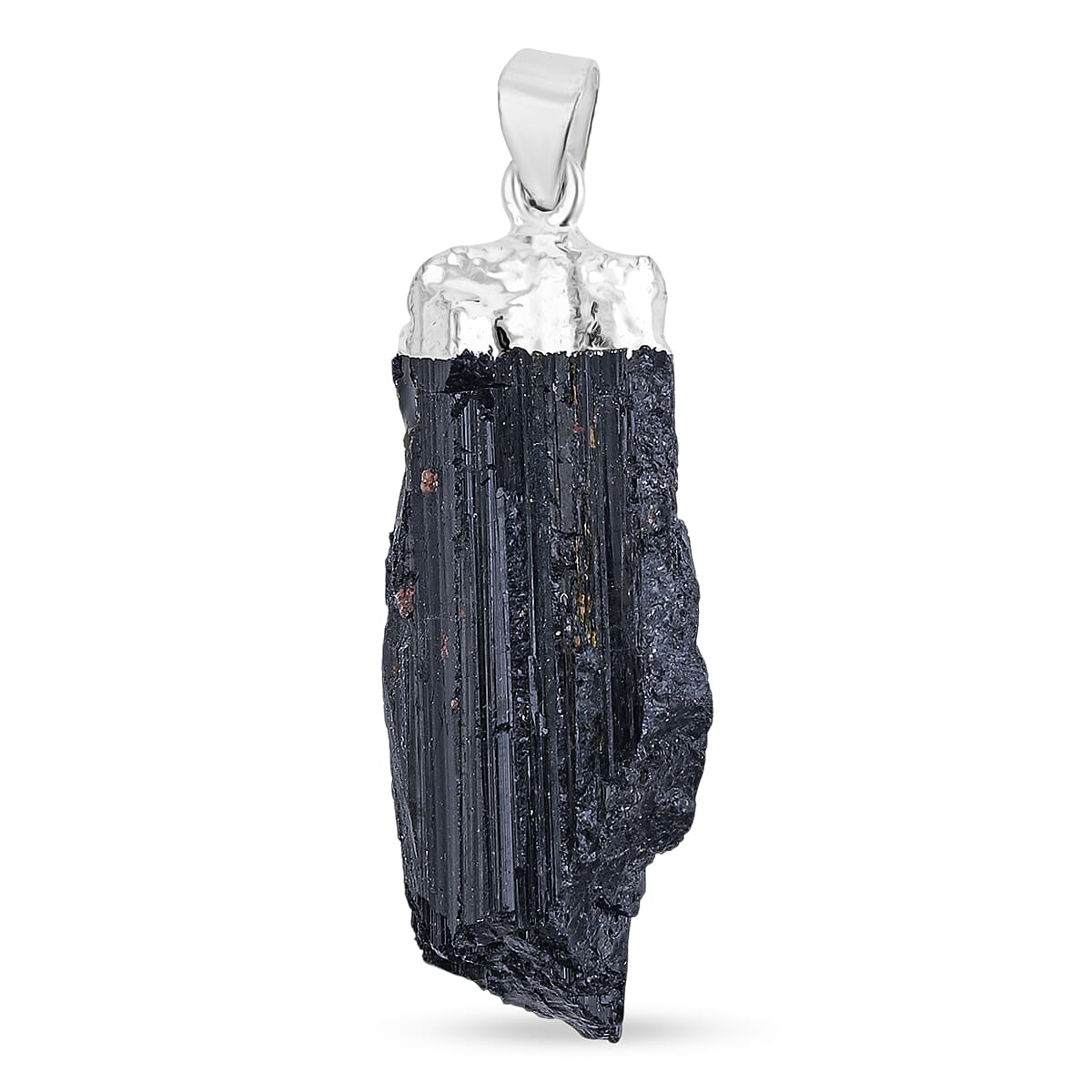 Rough Mineral Black Tourmaline 34.00 ctw Pendant in Silvertone with Stainless Steel Necklace 20 Inches