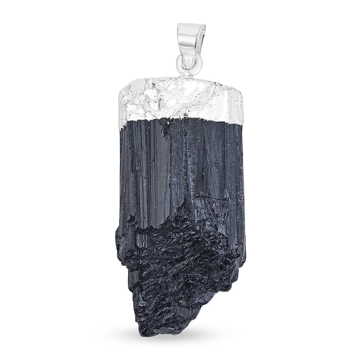 Rough Mineral Black Tourmaline 56.00 ctw Pendant in Silvertone with Stainless Steel Necklace 20 Inches
