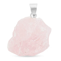 Rough Stone Plain Pink Quartz 52.00 ctw Pendant in Silvertone with Stainless Steel Necklace 20 Inches