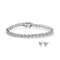 D'Joy Moissanite (Hrt 5mm) Bracelet (8.00In) and Earrings in Rhodium Over Sterling Silver 18.00 ctw