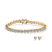 D'Joy Moissanite (Hrt 5mm) Bracelet (8.00In) and Earrings in Rhodium Over Sterling Silver 18.00 ctw