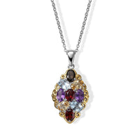 EverTrue Multi Gemstone 4.40 ctw Pendant in 18K YG Plated and Platinum Bond with Stainless Steel Necklace 20 Inches