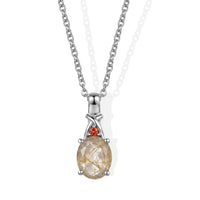 EverTrue Golden Rutilated Quartz, Simulated Orange Diamond Pendant Necklace (20 Inches) in Stainless Steel 2.50 ctw