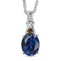 EverTrue Lab Created Blue Sapphire and Simulated Orange Diamond 3.60 ctw Pendant Necklace in Stainless Steel 20 Inches