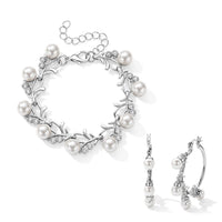 White Shell Pearl and Austrian Crystal Beaded Bracelet (6.5-8.0In) and Earrings in Silvertone