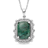 EverTrue Green Aventurine Pendant Necklace (20 Inches) in Stainless Steel 11.50 ctw