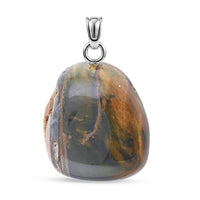 Tumbled Tiger's Eye Pendant in Silvertone with Stainless Steel Necklace 20 Inches 42.00 ctw