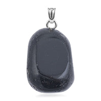 Tumbled Black Obsidian 42.00 ctw Pendant in Silvertone with Stainless Steel Necklace 20 Inches