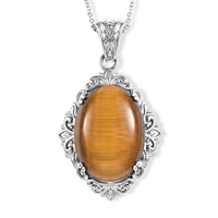 EverTrue Tiger Eye Pendant Necklace (20 Inches) in Stainless Steel 48.70 ctw