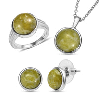 EverTrue Connemara Marble Earrings, Ring (Size 6.00) and Pendant Necklace (20 Inches) in Stainless Steel 23.30 ctw