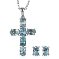 EverTrue Sky Blue Topaz 5.15 ctw Earrings and Pendant Necklace 20 Inches in Stainless Steel