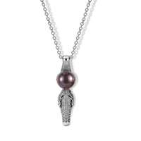EverTrue Peach Freshwater Pearl, Black Spinel Pendant Necklace (20 Inches) in Stainless Steel