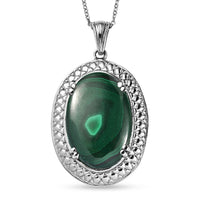 EverTrue African Malachite 33.00 ctw Pendant Necklace in Stainless Steel 20 Inches