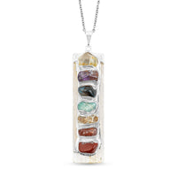 Selenite and Multi Gemstone 58.00 ctw Chakra Pendant in Silvertone with Stainless Steel Necklace (20 Inches)