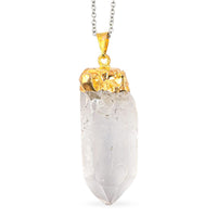 Clear Quartz 92.00 ctw Point Pendant in Goldtone with Stainless Steel Necklace (20 Inches)