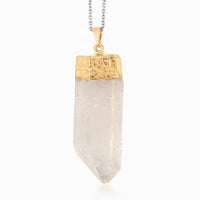 Clear Quartz Point Pendant in Goldtone with Stainless Steel Necklace (20 Inches) 110.00 ctw
