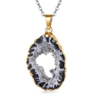 Geode Slice Amethyst Pendant in Goldtone with Stainless Steel Necklace (20 Inches) 36.00 ctw