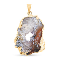 Geode Slice Quartz Pendant in Goldtone with Stainless Steel Necklace (20 Inches) 36.00 ctw