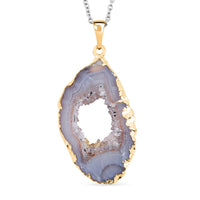 Geode Slice Quartz Pendant in Goldtone with Stainless Steel Necklace (20 Inches) 28.00 ctw