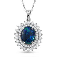 Certified & Appraised D'Joy Premium Australian Opal Triplet and Moissanite 3.10 ctw Pendant Necklace in Rhodium Over Sterling Silver 20 Inches