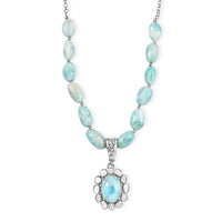 D'Joy AAA Larimar and Diamond 63.00 ctw Ocean Glow Halo Pendant Necklace in Rhodium Over Sterling Silver 20 Inches (Ships. in 8-10 Days)