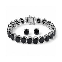 EverTrue Thai Black Spinel 52.30 ctw Bracelet (6.50In) and Solitaire Stud Earrings in Platinum Bond