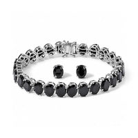 EverTrue Thai Black Spinel 52.30 ctw Bracelet (6.50In) and Solitaire Stud Earrings in Platinum Bond