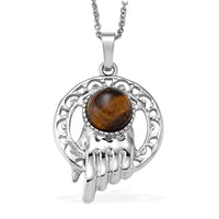 Yellow Tigers Eye Pendant in Silvertone with Stainless Steel Necklace (20 Inches) 10.00 ctw