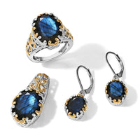 EverTrue Malagasy Labradorite Earrings, Ring (Size 5.0) and Pendant without Chain in 18K YG Plated and Platinum Bond 20.30 ctw