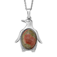 Unakite 15.00 ctw Pendant in Silvertone with Stainless Steel Necklace 20 Inches
