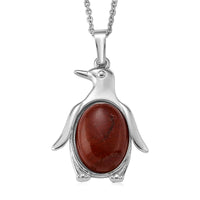 Red Jasper 15.00 ctw Pendant in Silvertone with Stainless Steel Necklace 20 Inches