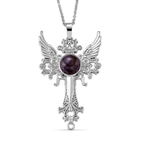 African Amethyst 12.00 ctw Pendant in Silvertone with Stainless Steel Necklace 20 Inches