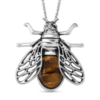 Yellow Tigers Eye Pendant in Silvertone with Stainless Steel Necklace (20 Inches) 35.00 ctw
