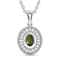 Chrome Diopside, White Corundum Pendant Necklace (18-20 Inches) in Rhodium Over Sterling Silver 0.50 ctw