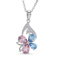 Pink Quartz and Multi Gemstone 4.20 ctw Pendant Necklace in Rhodium Over Sterling Silver 18-20 Inches
