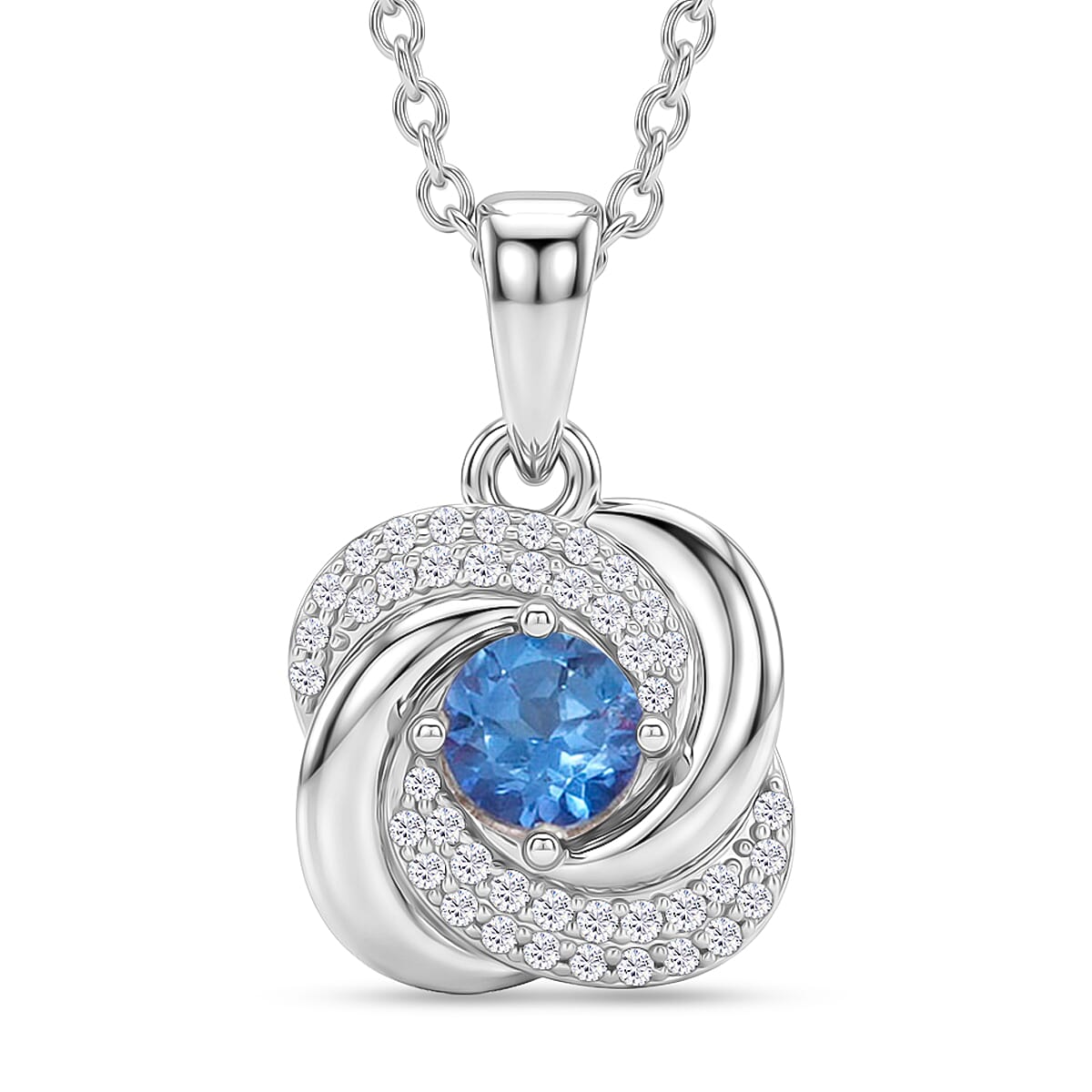 Odyssey Tanzanite Quartz and White Corundum 0.70 ctw Pendant Necklace in Rhodium Over Sterling Silver 18-20 Inches