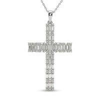 D'Joy Moissanite 2.50 ctw Men's Cross Pendant Necklace in Rhodium Over Sterling Silver (24 Inches)
