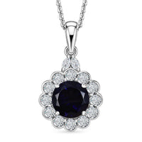 D'Joy Premium Catalina Iolite, Moissanite Pendant Necklace (20 Inches) in Rhodium Over Sterling Silver 1.50 ctw