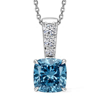 Luxuriant Lab Grown Blue Diamond (IR), Lab Grown Diamond (VS) Pendant Necklace (20 Inches) in Rhodium Over Sterling Silver 3.00 ctw