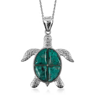 Swimming Green Quartz 16.00 ctw Pendant in Silvertone with Stainless Steel Necklace 20 Inches